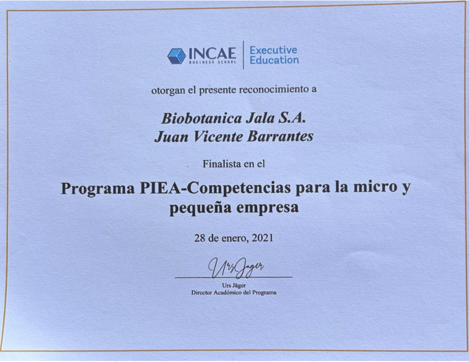 Reconocimiento de INCAE como finalista del Programa PIEA, 28 de enero de 2021